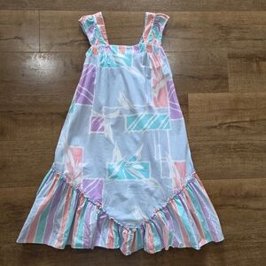 Vtg 80s Royal Palm Hawaii Pastel Ruffle Sleeve Mumu Dress XL Sherbet Vacation